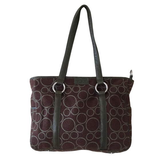 TUMI Wool Leather Trim Circle Print Tote Bag - Picture 1 of 16
